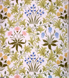 Celandine Tapetdesign, sent 1896 (träblock i färg på papper)