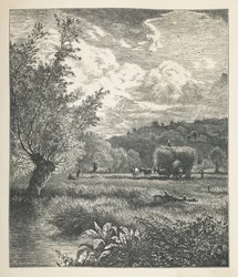 Tallrik 10. En höstack på en vagn.  Naturbilder. En serie av trettio originalillustrationer tecknade på trä av J. H. Dell, och graverade av R. Paterson.  John Henry Dell