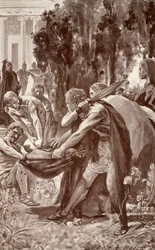 Brian griper grishuden, illustration från "Celtic Myth and Legend" av Charles Squire, 1905