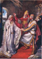 Kung Arthurs och drottning Guineveres bröllop, illustration till ”Barnberättelser från Tennyson” av Nora Chesson