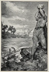 Thorbion lyfte den enorma stenen, från "Hero Myths and Legends of the British Race" av M.I. Ebbutt, 1910