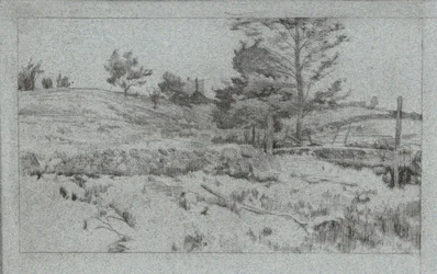 Landskap med stenmur (skiss av fält)