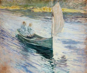 Två barn i en segelbåt, 1883
