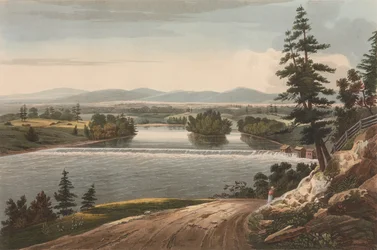 Utsikt nära Sandy Hill nr. 7 i Hudson River Portfolio, 1822-23.