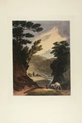 Utsikt nära Schuylkill Falls, Pennsylvania, tavla fem av det första antalet pittoreska vyer av amerikanskt landskap, 1819-21