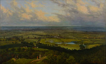 Vy över Gerrard Wood från Tandle Hill, med Middleton i fjärran