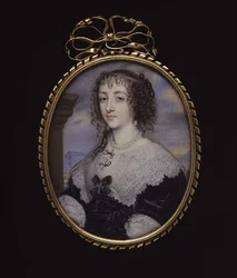 Nr 3862 Drottning Henrietta Maria, hustru till kung Karl I, ca 1640 (vellum på spelkort)