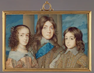 Nu.3877 Fanau a Charles I: James, Duke o Ioka, Princess Elizabeth, Henry, Duke of Gloucester, 1646-47 (wc on vellum)swed
