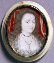 Porträttminiatyr av Lady Cecilia Neville, ca 1615-20 (akvarell på veläng)