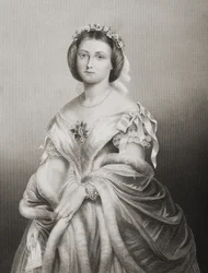 H.K.H. Prinsessan Victoria Adelaide Maria Louisa (1840-1901), prinsessan Royal av England, graverad av D.J. Pound efter ett fotografi, från "The Drawing-Room of Eminent Personages, Volume 2", publicerad i Lo
