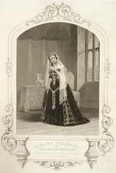 Madame Celeste som prinsessan Katherine, akt V scen 2 av "Henry V", från en daguerreotypi, graverad av George Hollis (1792-1842), pub. av John Tallis und Co.