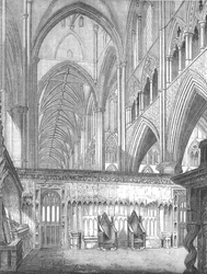 The Nave, Westminster Abbey, blickar västerut från St. Edwards Chapel, 1845