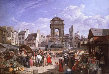Utsikt över marknaden och de oskyldigas fontän, Paris