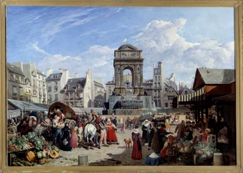 The Market and the Fountain of the Innocents in Paris Målning av John James Chalon (1778-1854) 1822 Sön. 1,06x1,52 m Paris, Carnavalet Museum