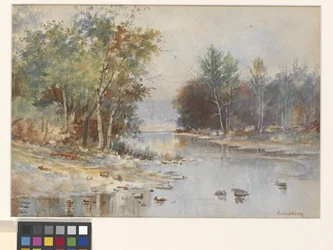 Untitled (Stream In Autumn) (akvarell på vitt kallpressat akvarellpapper)