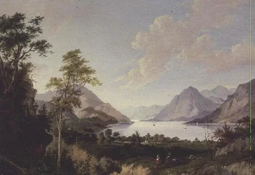 Landskap med sjö och berg