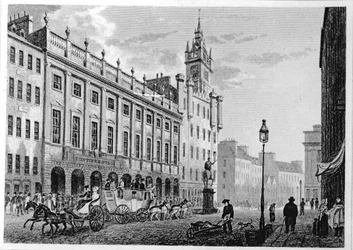 Utsikt över rådhuset, Exchange, Glasgow, graverad av Joseph Swan, 1828