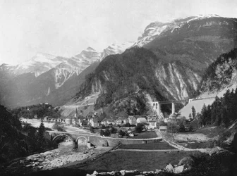 St Gotthard Pass and Bridge, Schweiz, 1893.