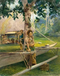 Porträtt av Faase, Taupo, eller officiella jungfru, av Fagaloa Bay, och hennes Duenna, Samoa, 1891.