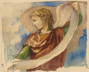 Studie för Angel in Decoration of Tower, Trinity Church, Boston