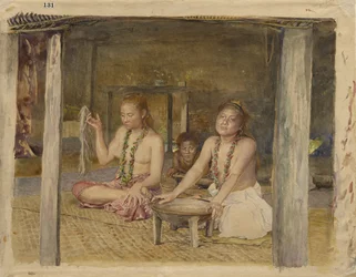 Siva med Siakumu som gör Kava i Tofaes hus, ca 1893