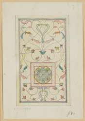 Studie till glas (keltiskt juvelförsett kors i arabesk), ca 1881-82 (akvarell)