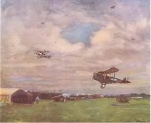 En flygplats, 1918, från British Adventure publicerad av Collins, 1947