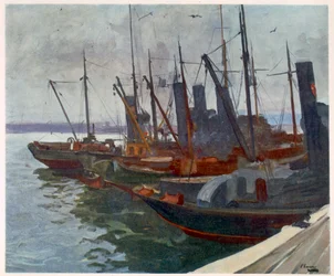 Minsvepare i hamnen, från brittiska artister vid fronten, fortsättning på västfronten, 1918