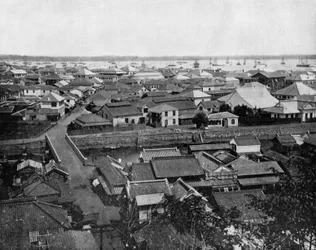 Vy över Yokohama i Japan