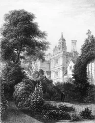 Caius College från Fellows Gardens, c1837.