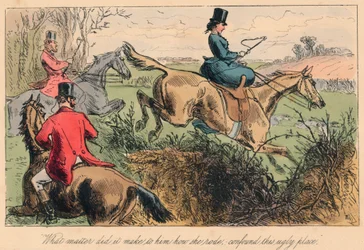 "Vad gjorde det för honom hur hon red, förvirra denna fula plats", 1865. Konstnärer: John Leech, Hablot Knight Browne.