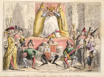 Kröningen av Henrik IV (enligt de bästa källorna), ur ”Englands komiska historia”, publicerad 1864