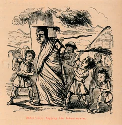 Skolpojkar som pryglar skolmästaren, 1852