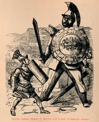 Fantastisk strid mellan T Manlius och en galler av gigantisk storlek, 1852