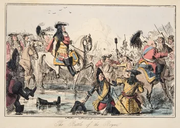 Slaget vid Boyne, från The Comic History of England, pub. 1864 (handfärgad etsning)