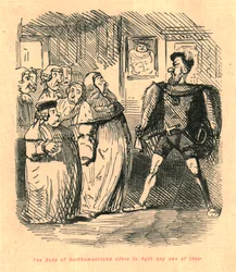 Hertigen av Northumberland erbjuder sig att slåss mot någon av dem, 1897.