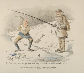 Gäddan är en glupsk fisk och biter lätt under vintermånaderna - Old Gentleman..., 1830-64.