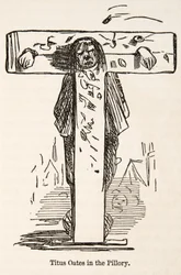 Titus Oates i pelaren, från The Comic History of England, pub. 1864