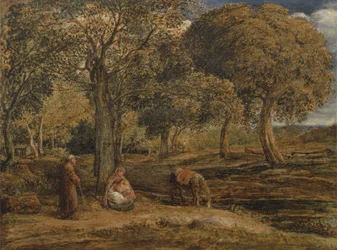 Landskap med familjegrupp, möjligen The Rest on the Flight into Egypt, ca 1827 (olja på panel)