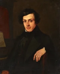 Porträtt av en ung man vid sidan av ett piano, ca 1810-30