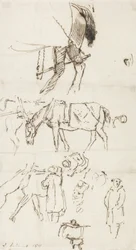 Studies of Horses, Men and Carriages, 1811 (penna och brunt bläck på papper)