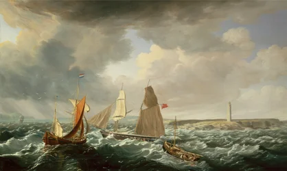 En brigantin, en holländsk galiot och fiskefartyg (olja på duk))