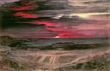 Solnedgång över en Rocky Bay