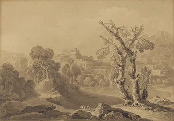 Utan titel: Klassisk stad i ett landskap, 1816 (tvätt på kort)