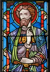 St Paul, detalj från The Crucifixion, 1861 (målat glas)