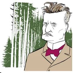 Jean Sibelius mot bakgrund av finska skogar