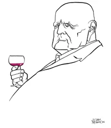 Jean Sibelius som gammal man med ett glas vin