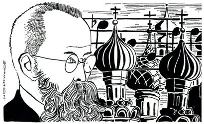 Rimskij Korsakov porträtt (Ryssland bakgrund av kyrkkupoler) Rysk kompositör ( 1844-1908 )