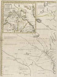 En karta över de brittiska och franska dominionerna i Amerika, 1756 (gravyr med konturfärg på papper)