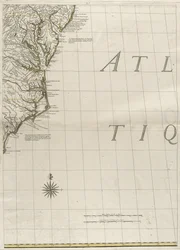 En karta över de brittiska och franska dominionerna i Amerika, 1756 (gravyr med konturfärg på papper)
